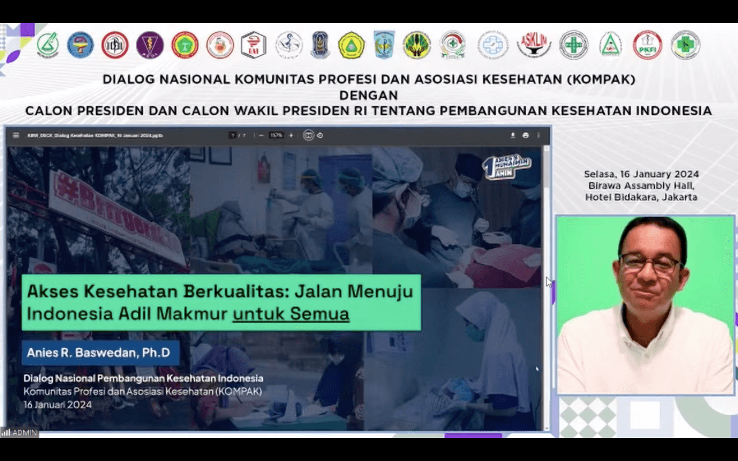 Diskusi Nasional Profesi dan Asosiasi Kesehatan Bersama Capres Peserta Pemilu 2024. Dok. Prohealth.id
